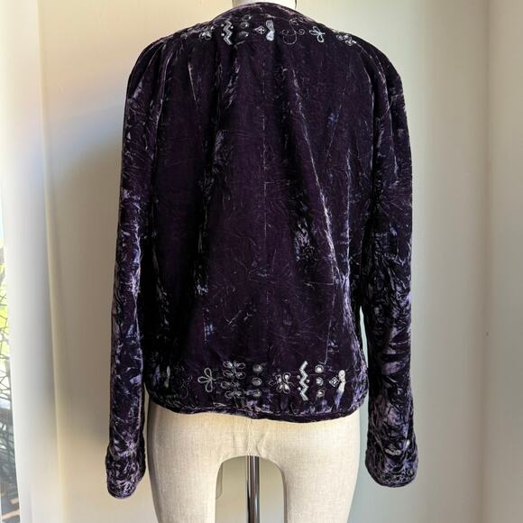 Chico’s Purple Crushed Velvet Silver Embroidered Jacket Size Small - Picture 3 of 7